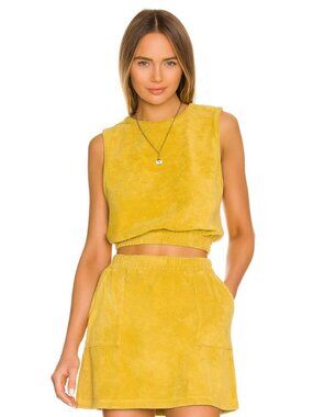 MONROW Sz. S Avocado Terry Sleeveless Top
